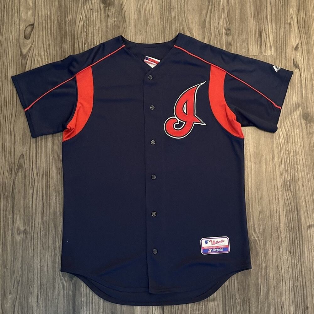 VTG Majestic MLB Cleveland Indians Men's Jersey Shirt Blue Size M Performance